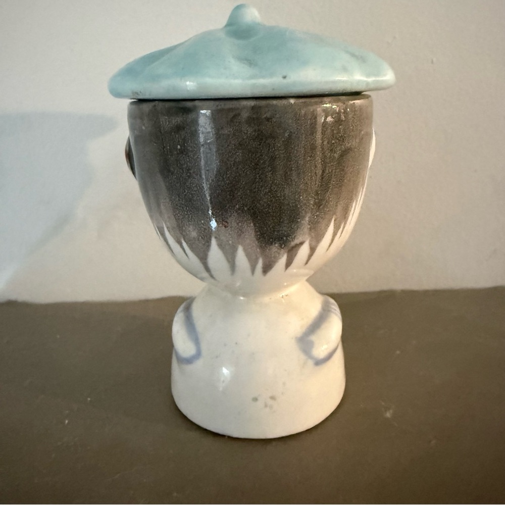 Vintage Kitsch Blue Figural Covered Ceramic Egg Cup Holder Japan Cute trinket - Picture 3 of 7